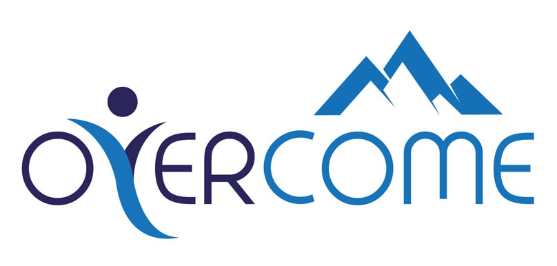 Dark Blue and Light Blue Overcome Mountain Logo