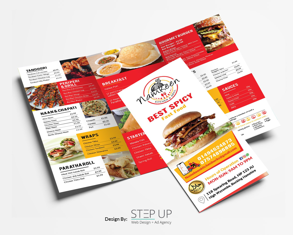 Namkeen Kitchen - Tri-Fold Brochure Design - StepUp Web Design